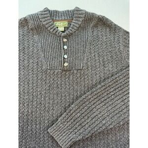 Eddie Bauer VTG Sweater Men's Grey Henley Heavy Fisherman XL Tall 3/4 Button EUC
